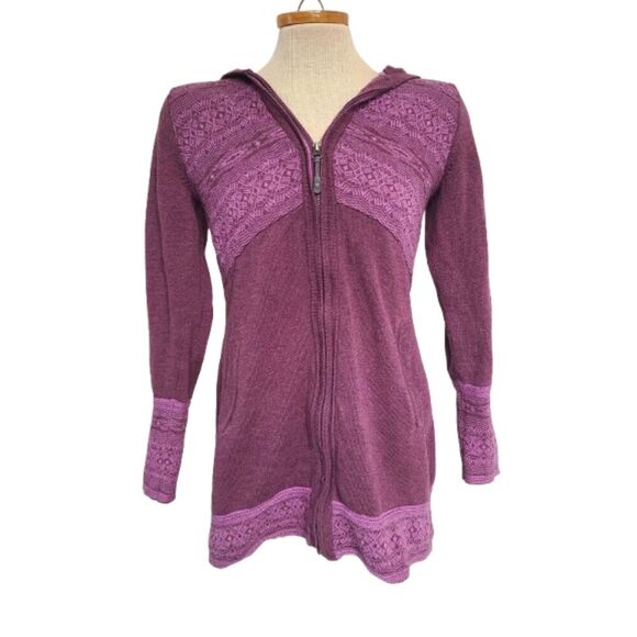 Athleta Zip Up Scandinavian Nordic Hoodie SMALL Purple Wool Blend Pockets S Warm - Picture 7 of 8